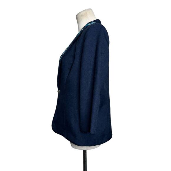 Koret blue floral embroidered lapel 3/4 sleeves blazer size 10P - Picture 8 of 9